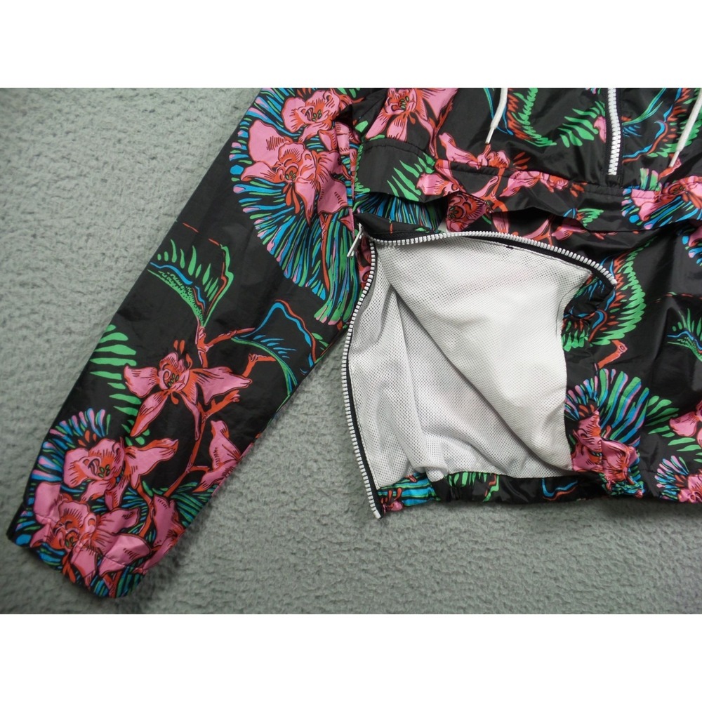 Levis Jacket Womens Size Medium Black Floral Pullover 1/4 Zip Hooded Windbreaker - Picture 3 of 15